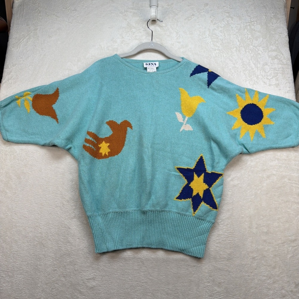 Vintage Bird Art Knit Sweater Women's Coastal Grandma Whimsical Cottagecore